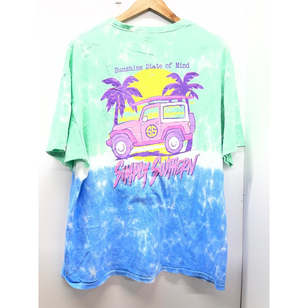 Simply Southern Sunshine State of Mind Tie Dye Graphic Tee Green Blue XXL